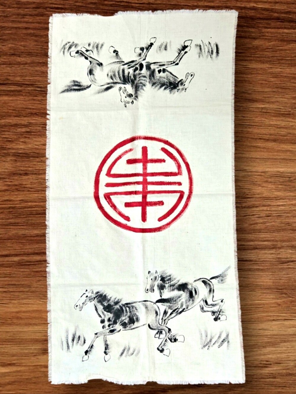 Traditional Japanese Tenugui Hand Towel / Hand Painted Galloping Horses